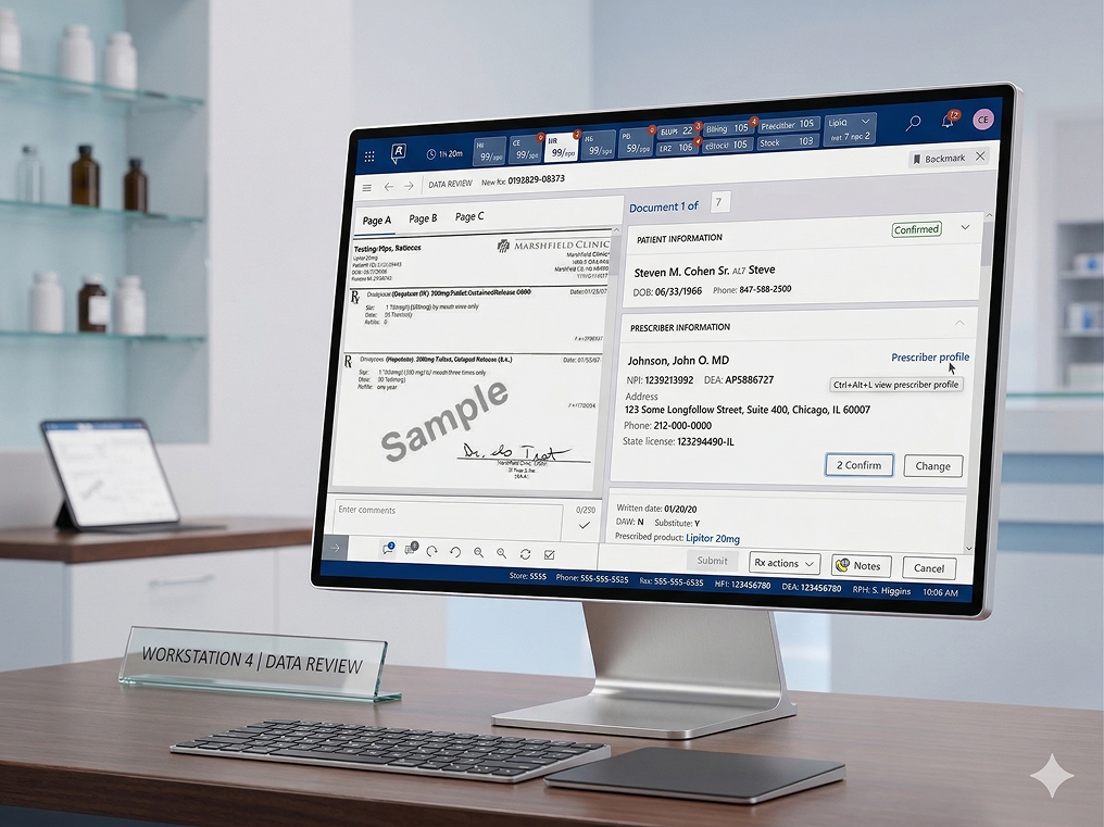 Task-based pharmacy workflow with unified prescription data